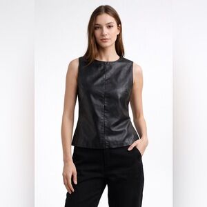 ✨ Rem Garson Black Genuine Leather Sleeveless Vest Top Size Medium ✨